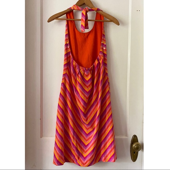 Halter Sequin Dress Orange Purple Peach Gold Tie - Picture 8 of 11